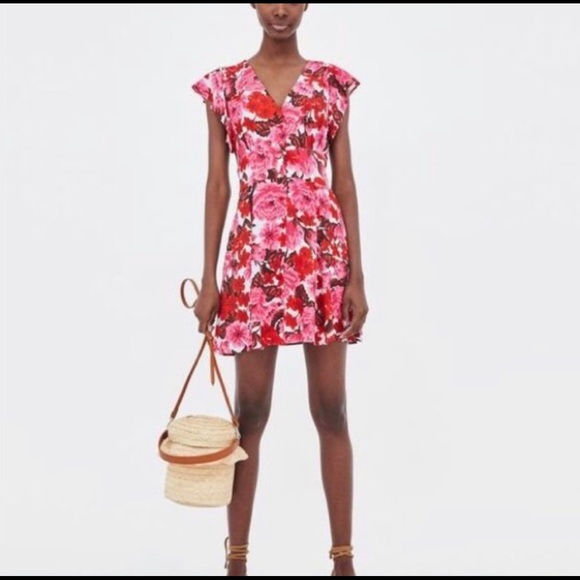 Zara Pink Blue Front Button Floral Mini Dress - Picture 3 of 7